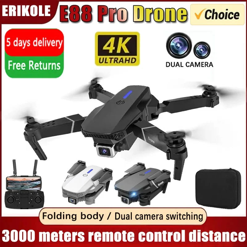 New E88Pro RC Drone 4K Professinal with 1080P Wide Angle Dual HD Camera Foldable RC Helicopter WIFI FPV Height Hold Apron Sell