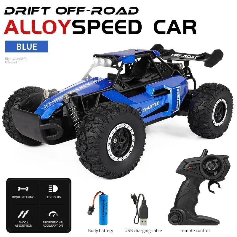 1:16 2.4G Model 2WD High-Speed Off-Road RC Car with LED Light Remote Control Climbing Vehicle Outdoor Trucks Car Gifts Kids Toys