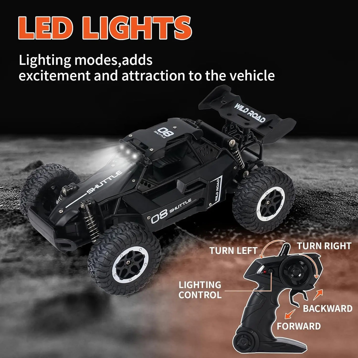 1:16 2.4G Model 2WD High-Speed Off-Road RC Car with LED Light Remote Control Climbing Vehicle Outdoor Trucks Car Gifts Kids Toys