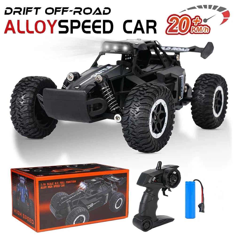 1:16 2.4G Model 2WD High-Speed Off-Road RC Car with LED Light Remote Control Climbing Vehicle Outdoor Trucks Car Gifts Kids Toys